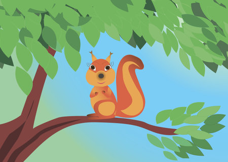 Cute squirrel sitting on a tree branchのイラスト素材