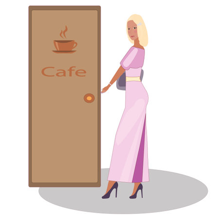 A beautiful blonde girl going to the cafeのイラスト素材