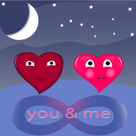 Two enamored hearts on a background of the sky, infinityのイラスト素材