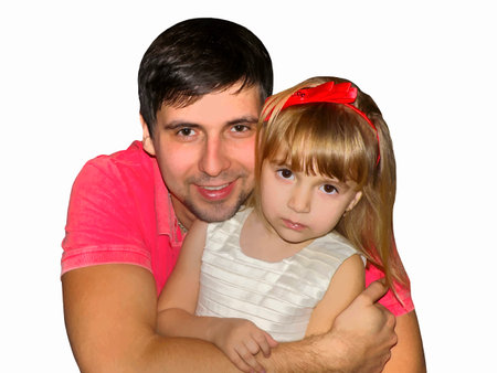 The young dad hugging little daughter, portrait, isolatedのイラスト素材
