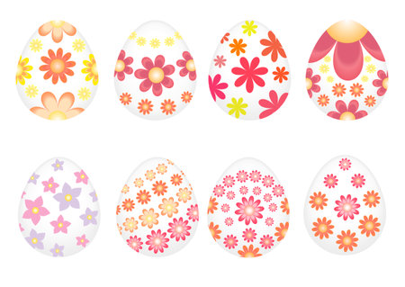 Easter eggs painted with varios colored flouwersのイラスト素材