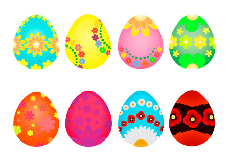 Easter eggs painted with varios colored flouwersのイラスト素材