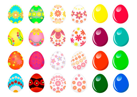 Easter eggs painted with varios colored flouwersのイラスト素材