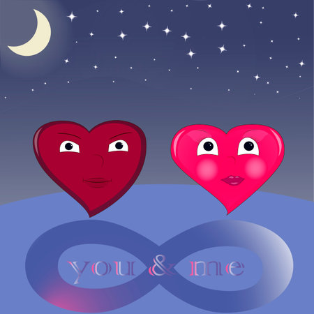 Two enamored hearts on a background of the sky, infinityのイラスト素材