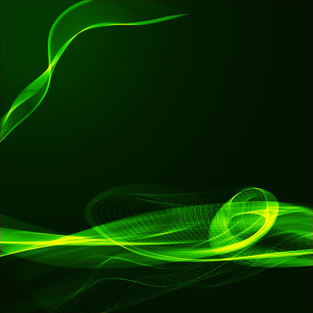 Green wavy shiny ribbon on a dark backgroundのイラスト素材