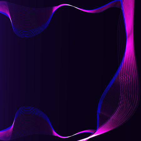 Blue and pink wavy shiny ribbon on a dark backgroundのイラスト素材