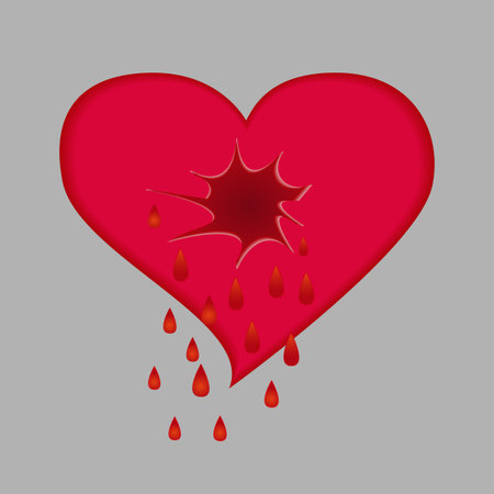 A broken heart is crying tears of bloodのイラスト素材