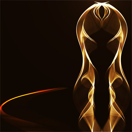 Golden wavy ribbons, abstraction, on a dark backgroundのイラスト素材