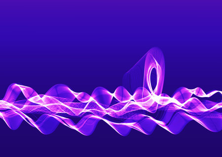 Blue and pink wavy shiny ribbon on a dark backgroundのイラスト素材