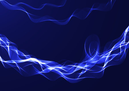 Blue wavy shiny ribbon on a dark backgroundのイラスト素材