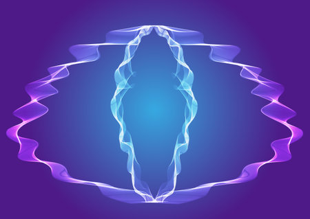 Blue wavy ribbons on a purple backgroundのイラスト素材