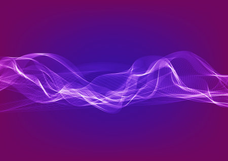 Light wavy shiny ribbons on a purple backgroundのイラスト素材