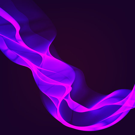 Blue and pink wavy shiny ribbon on a dark backgroundのイラスト素材