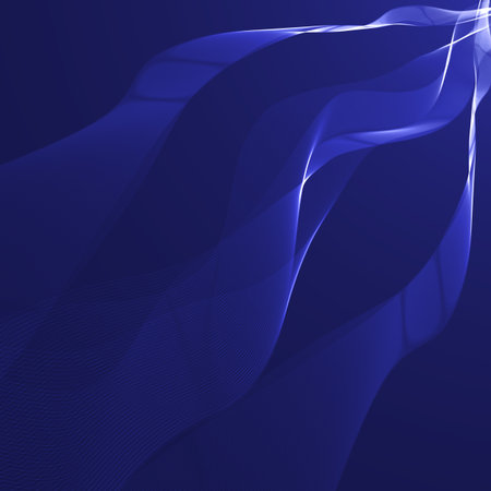 Blue wavy shiny stripes on a dark backgroundのイラスト素材