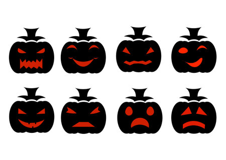 Halloween pumpkins icons set, black and red, vector illustrationのイラスト素材
