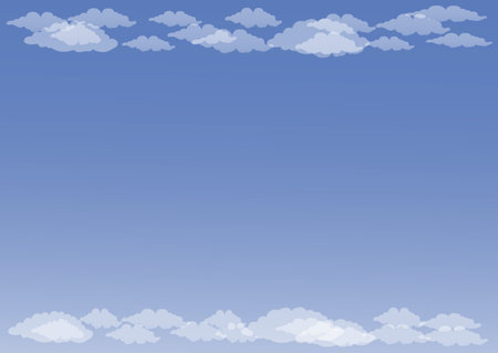 White cumulus clouds floating in the blue skyのイラスト素材