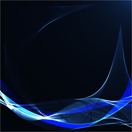 Blue wavy shiny ribbon on a dark backgroundのイラスト素材