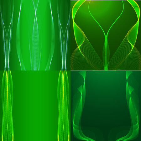 A set of four abstract green vector background with light blue stripes. Vector illustration. EPS10のイラスト素材