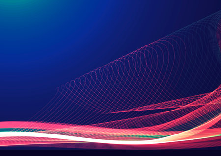 Pink wavy shiny ribbon on a dark background.  Illustration.の写真素材