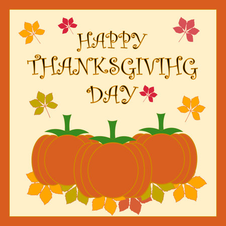 The inscription Thanksgiving Day on the background of pumpkins. Vector illustration. EPS10.のイラスト素材