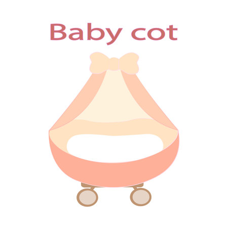 Baby pink crib, baby cot, baby bed doodle. Vector illustrationのイラスト素材