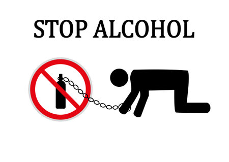 Stop alcohol red round sign vector illustration.のイラスト素材