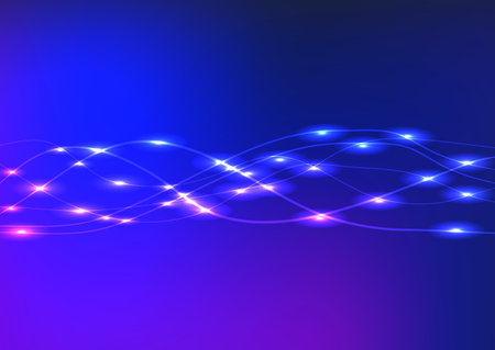Blue shiny wavy ribbon on a dark blue background.のイラスト素材