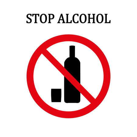 Stop alcohol red round sign illustration.のイラスト素材