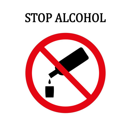 Stop alcohol red round sign illustration.のイラスト素材