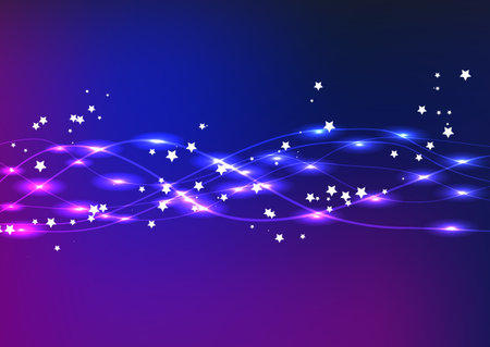 Blue shiny wavy ribbon on a dark blue background.のイラスト素材