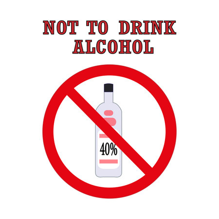 Stop alcohol red round sign with a bottle of vodkaの写真素材