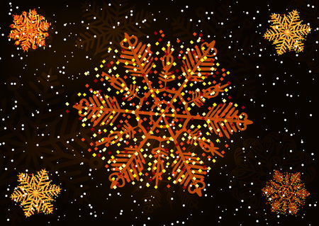 Abstract Christmas winter design with golden snowflakes on dark background. Vector Illustrationのイラスト素材