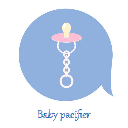 Baby pacifier vector icon. Children's pacifier with chain. Baby's pink dummy on a blue background. Vector Illustrationのイラスト素材