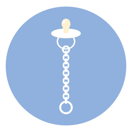 Baby pacifier vector icon. Children's pacifier with chain. Baby's white dummy on a blue background. Vector Illustrationのイラスト素材