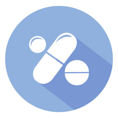 Drugs and Pills on blue background, Medical pill, Tablet symbol. Vector Illustration.のイラスト素材