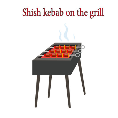BBQ grill with realistic shish Kebab on white background.  illustrationの写真素材