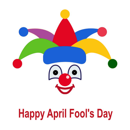 April fools day. Icon of a clown in a colorful hat.のイラスト素材