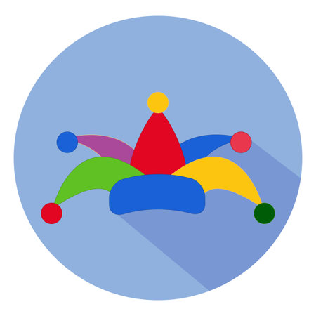 April fools day Icon on Colorful clown hat on a blue background.のイラスト素材