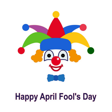 April Fools day text with Icon of a clown in a colorful hat.のイラスト素材