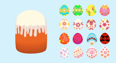Happy Easter, Easter cake, painted eggs vector illustration.のイラスト素材