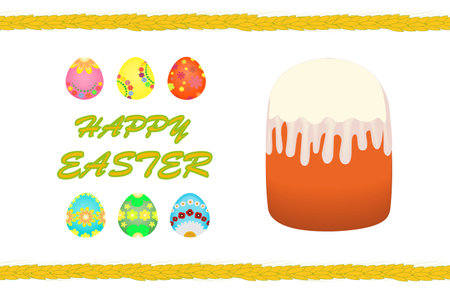 Happy Easter, Easter cake, painted eggs Vector illustrationのイラスト素材