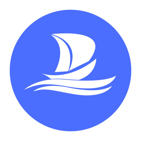Yacht vector icon on waves, white and blueのイラスト素材