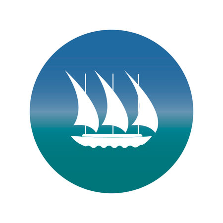 Ship vector icon, yacht on waves, white and blueのイラスト素材