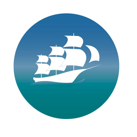 Ship vector icon, yacht on waves, white and blueのイラスト素材
