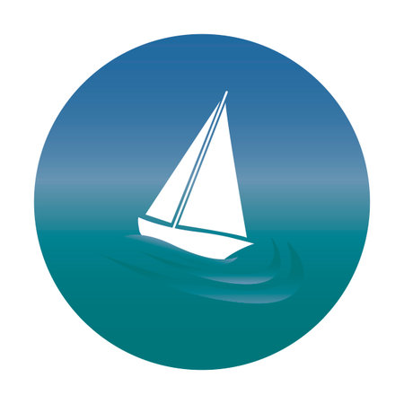 Ship vector icon, yacht on waves, white and blueのイラスト素材