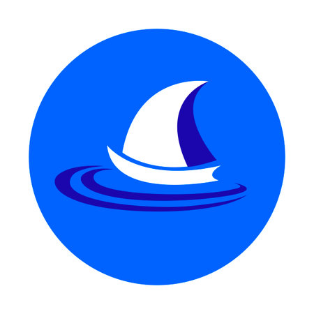Yacht vector icon on waves, white and blueのイラスト素材