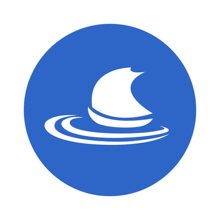 Yacht vector icon on waves, white and blueのイラスト素材