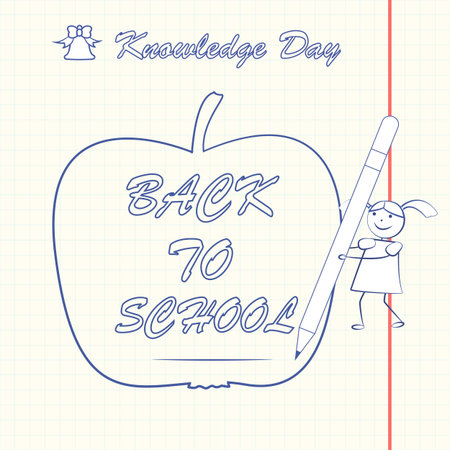 back to school, apple line, day of knowledgeのイラスト素材