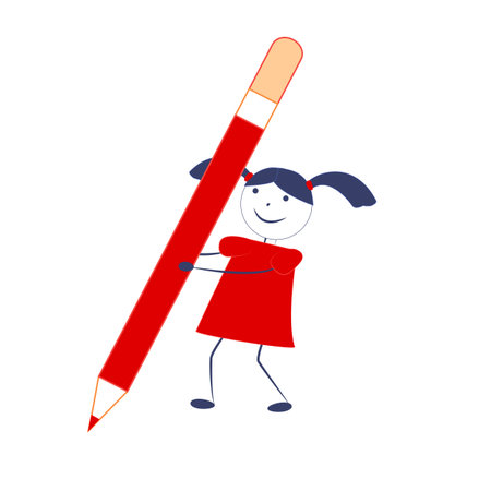 day of knowledge, teacher's day, a cartoon little girl with a pencilのイラスト素材