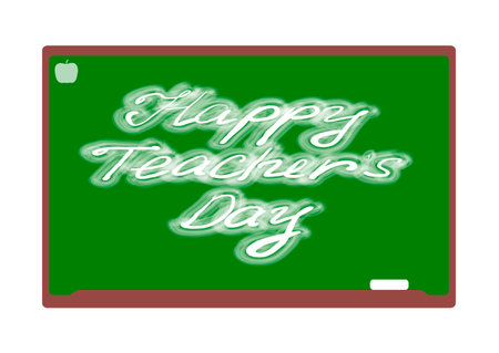 The inscription on the green board Happy Teachers' Day. World teacher's day. 5 October. Vector illustrationのイラスト素材